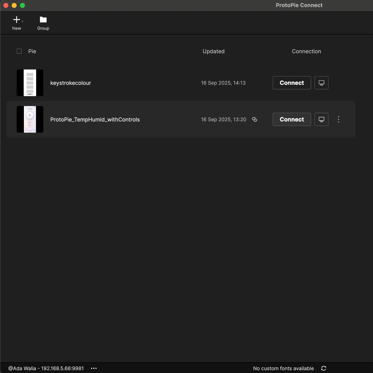 This screenshot shows ProtoPie Connect downloaded. This app allows the Arduino and ProtoPie to connect.