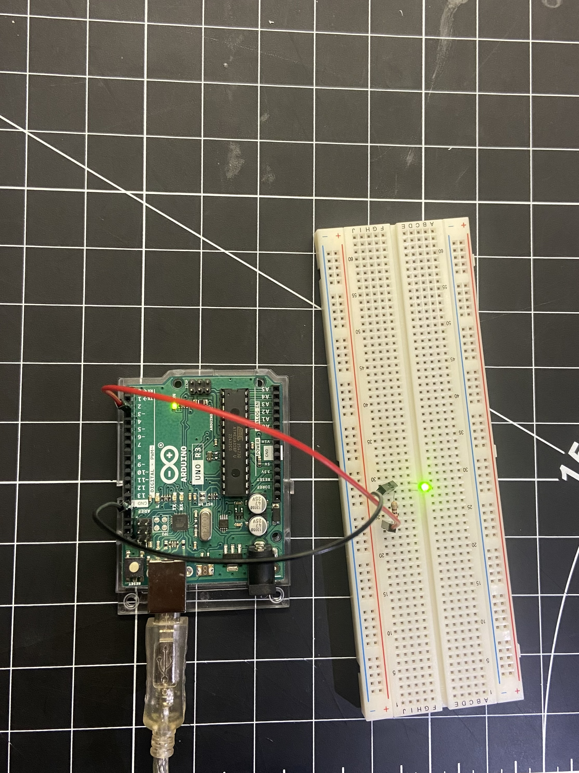 Creating a simple circuit just by using a basic code to make the LED light flash and connecting with two wires.