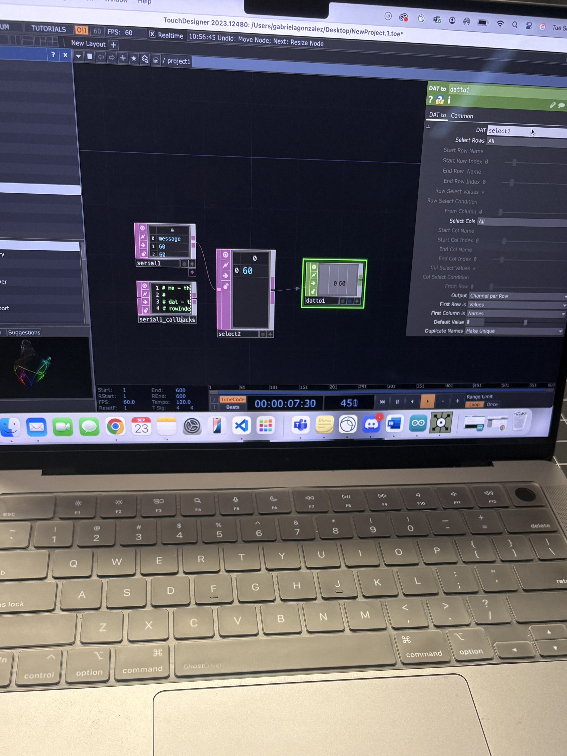 For our second trial with using TouchDesigner, we are implementing very specific structures and elements to help us get to a specific point, which we can then see later on in the photos. But this is how we started.